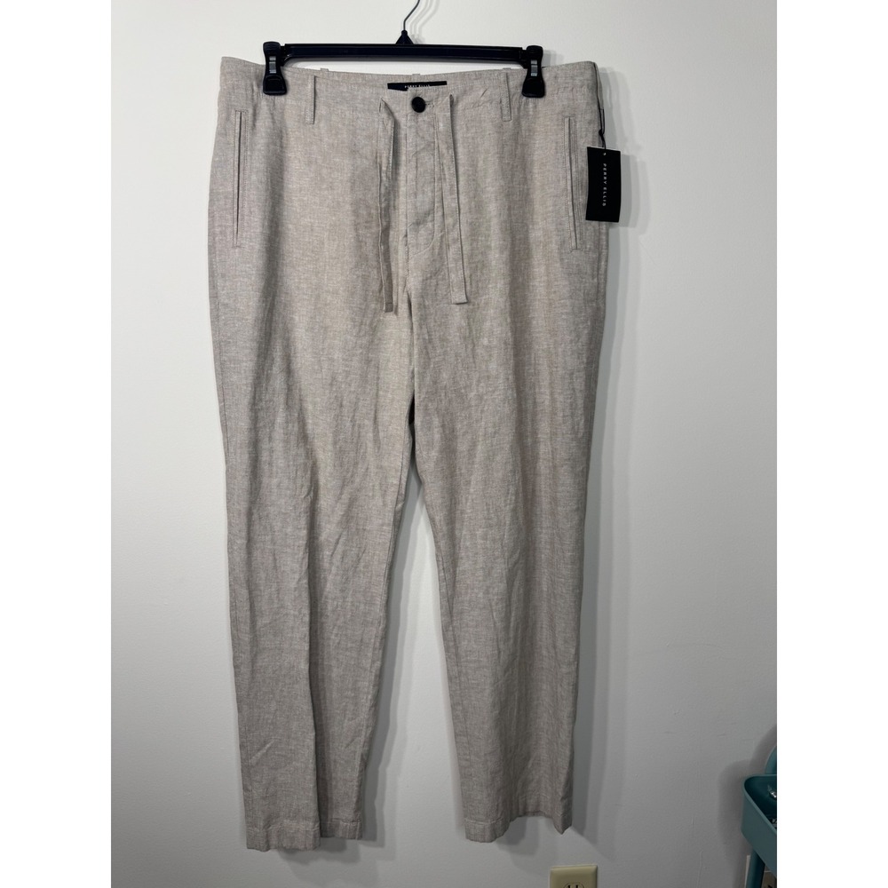 Perry Ellis Chinchilla Linen Blend Drawstring Pants 34x30 Beige Pant
